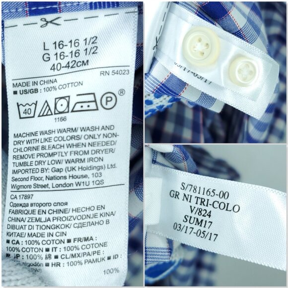 Banana Republic Dress Shirt Mens Large 16-16.5 Blue Grant Fit Non Iron Plaid - Picture 6 of 7